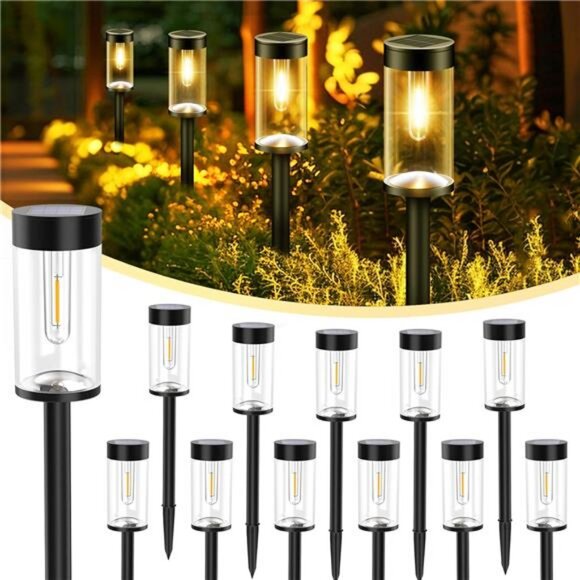 LED Solar Pathway Lights Outdoor 12 Pack Bright Solar Powered Path Garden Light